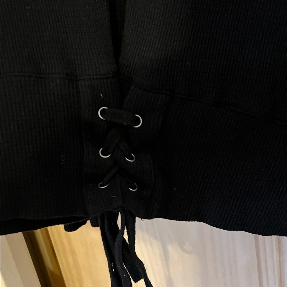 Velvet Women's Black Lace-Up Long super soft thermal Sleeve Top - Picture 3 of 10